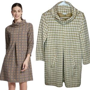 Tyler Boe Cowl Neck Houndstooth Pocket A-line Dress Cream White XS Lagenlook